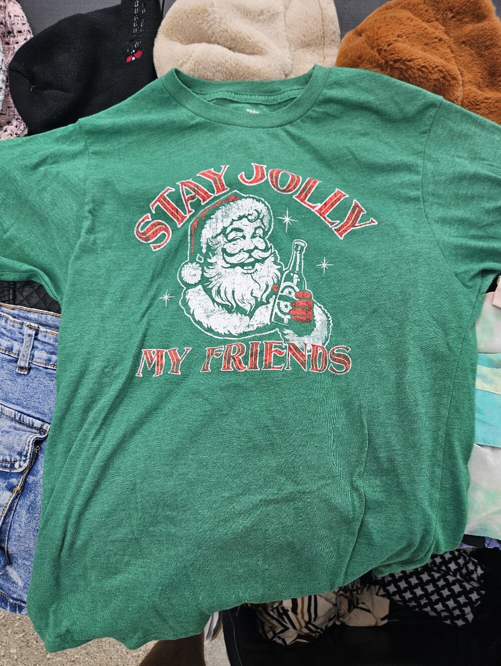 Holiday Time Green 'Stay Jolly My Friends' Santa Graphic Tee
